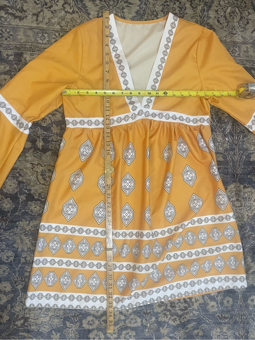 V-Neck Long-Sleeve Mini Dress in Mustard - Picture 5 of 11